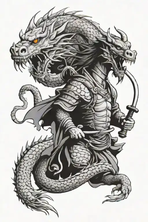 Dragon and Samurai warrior wielding tattoo design idea
