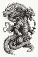 Dragon and Samurai warrior wielding tattoo design idea