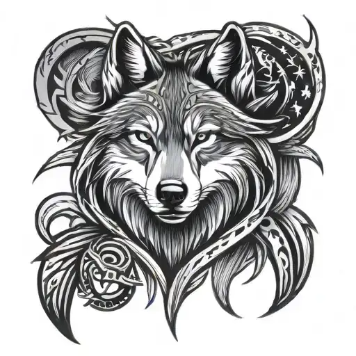 tribal wolf surrounded, patriotic meaning tattoo design tattoo design idea