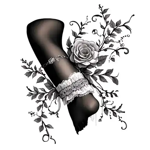 wedding garter around one leg with winding flowers/vines coming out of it, should be a little naughty tattoo design idea