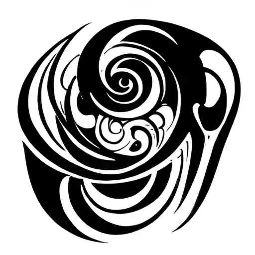 Skeletal motifs, spirals that terminate, crescent moons, paths that fade to dots tattoo design idea