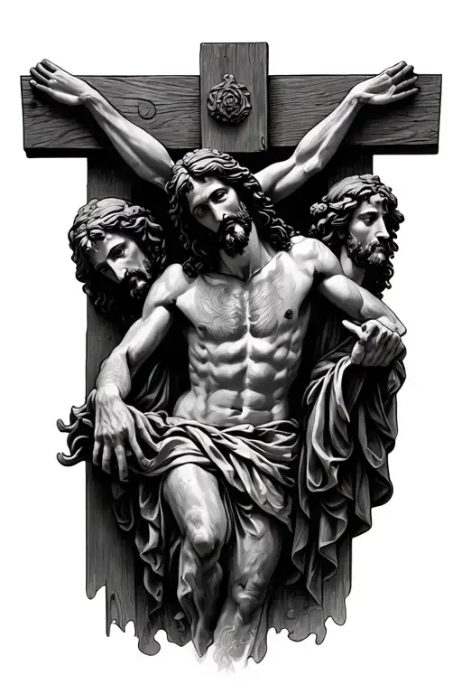 jesus christ crucified and heads tattoo design idea