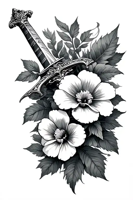 Primrose and sword wrapped evenly tattoo design idea