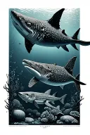 Whale shark, leopard shark, fingerprint, diver, manta ray tattoo design idea