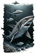 Whale shark, leopard shark, fingerprint, diver, manta ray tattoo design idea