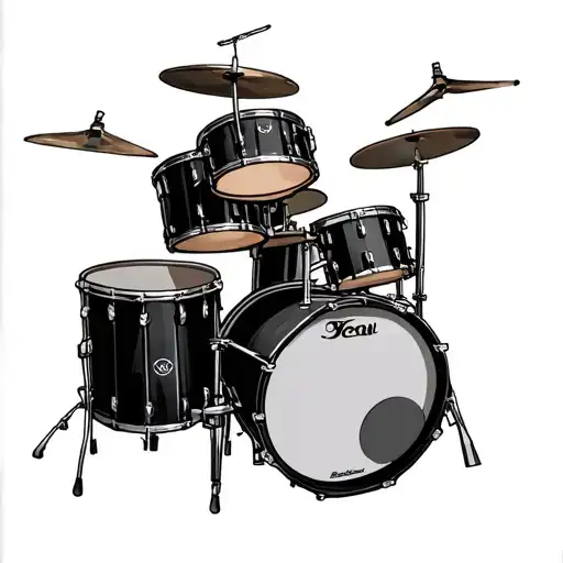 bass drum in the back, snare drum, on top of snare is a ton, with a floor tom next to it and the snare, then a hi hat  tattoo design idea