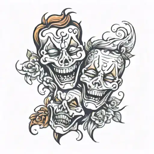 laugh now cry later faces melting into eachother tattoo design idea