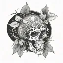 gothic abstract skull fall leaves and trees tattoo design idea
