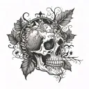 gothic abstract skull fall leaves and trees tattoo design idea