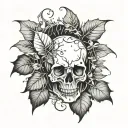 gothic abstract skull fall leaves and trees tattoo design idea