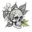 gothic abstract skull fall leaves and trees tattoo design idea