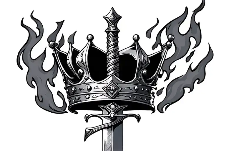 Crown And Sword fire tattoo design idea