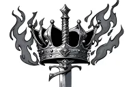 Crown And Sword fire tattoo design idea