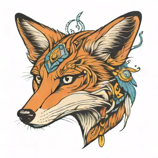 a fox that has native american and japanese and italian features and references to it and jeet kune do  tattoo design idea