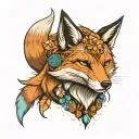 a fox that has native american and japanese and italian features and references to it and jeet kune do  tattoo design idea