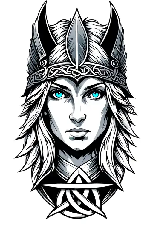 Valkyrie with blue eyes on armor tattoo design featuring Celtic trinity knot  tattoo design idea
