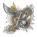 Letter P with fireworks exploding tattoo design idea