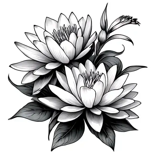 water lily and larkspur flowers tattoo design idea