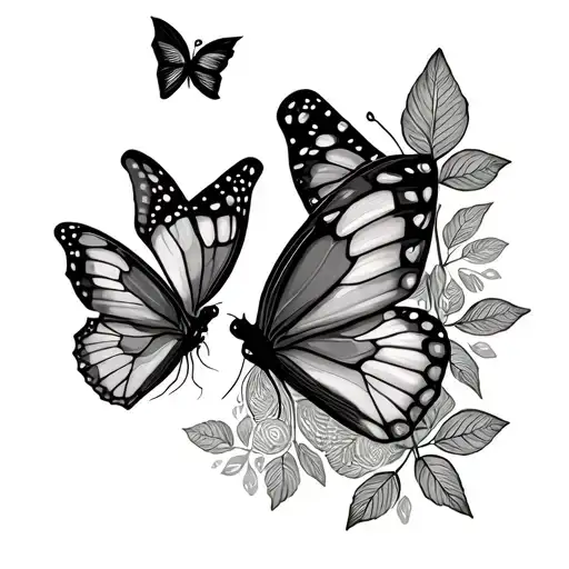 2 butterflies each with a fingerprint in their wing. With leaves and glowers tattoo design idea