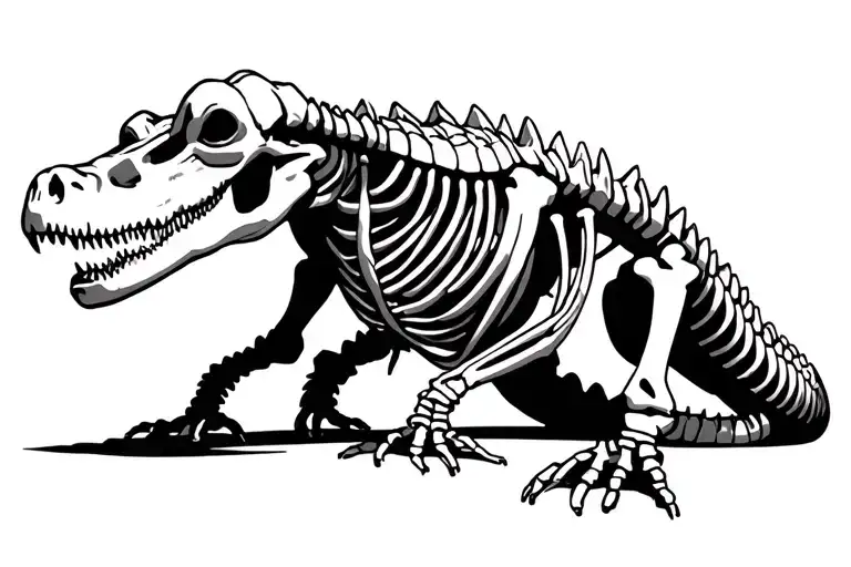 aligator skeleton full length with some flesh tattoo design idea