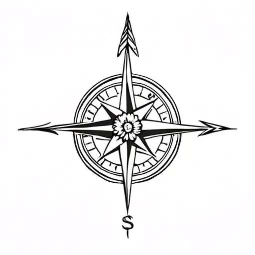 compass rose with a flower in the center and two arrow chevron above tattoo design idea