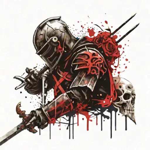 Knight with sword shield and skull tattoo design idea