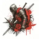 Knight with sword shield and skull tattoo design idea