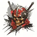 Knight with sword shield and skull tattoo design idea