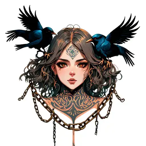 makima with chains and crows tatoo for neck tattoo design idea