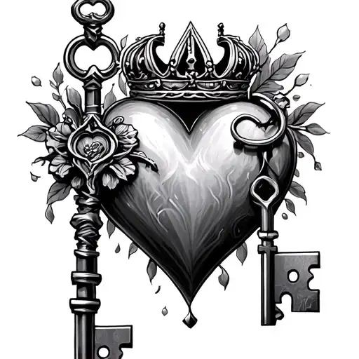 Key To My Heart with a  crown tattoo design idea
