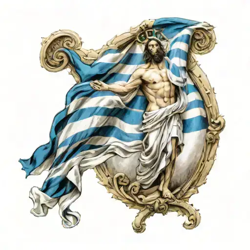 greek flag downward spiral with jesus praying tattoo design idea