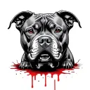 three headed pit bull with blood around them tattoo design idea