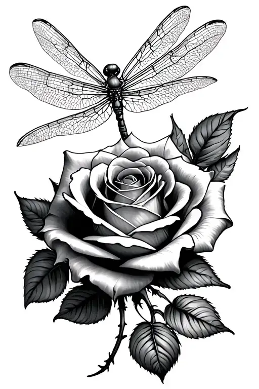 rose with dragonfly tattoo design idea