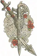 sword with chrome heart handles with Simmons carved on the blade  tattoo design idea