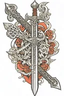 sword with chrome heart handles with Simmons carved on the blade  tattoo design idea