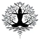 A tree of knowledge with yoga poses as the branches and books as the leaves tattoo design idea