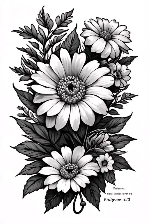 healthcare, Xavier, Grant, flowers, Bible verse Philippians 4:13 tattoo design idea