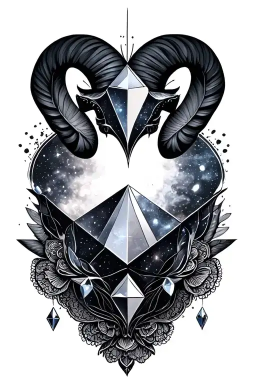 a galaxy tattoo design with geometric  aries sign. and combine with a bit of lace and diamond, boldness to make it girly tattoo design idea