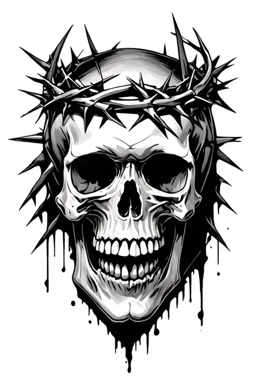 skull with crown of thorns tattoo design idea