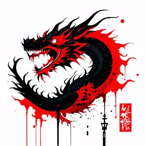 Dragon in the Japanese style minimalism use lines tattoo design idea