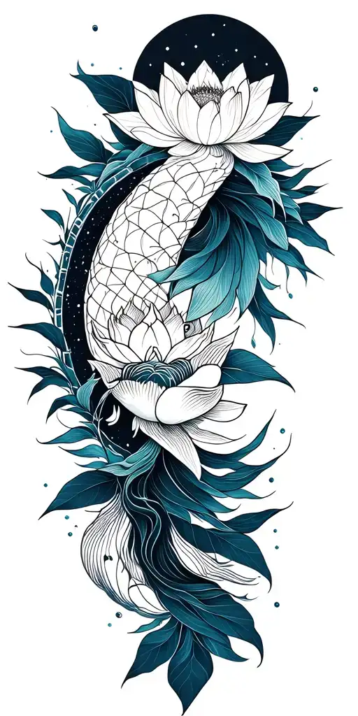 path of enlightenment along sleeve from wrist to shoulder. lotus, water, constellation, koi, bamboo, tiny home tattoo design idea