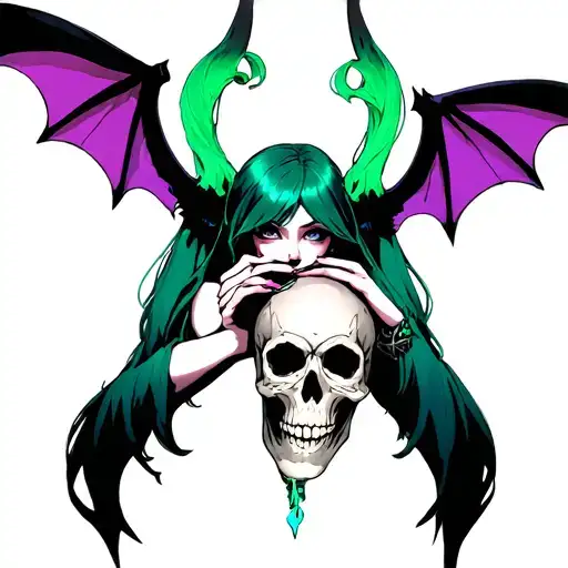 morrigan aensland succubus holding a skull tattoo design idea
