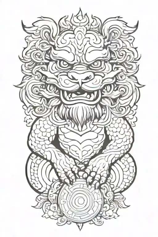 foo dog holding orb tattoo design idea