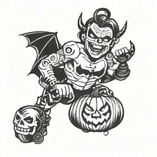 roller derby, devil, champs and halloween pumpkin tattoo design idea