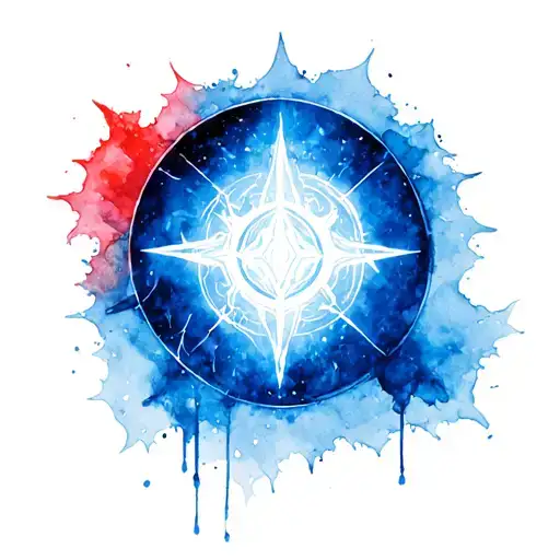 Magic the Gathering blue, whit and red tattoo design idea