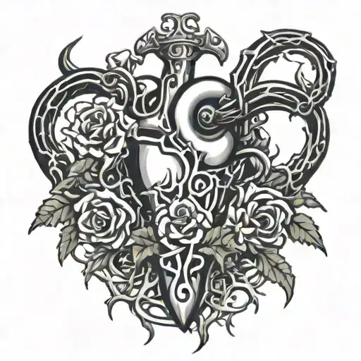 chrome heart wrapped in thorned vines tattoo design idea