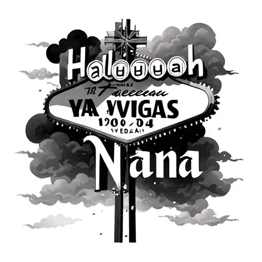 Hallelujah Nana in words with clouds and a vegas theme and its says 1960-2014  tattoo design idea