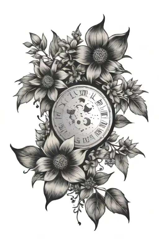 lunar phases and wild flowers vertically simple tattoo tattoo design idea