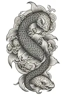 Japanese koi fish swimming with snake around it tattoo design idea