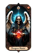 "Dungeon Master " "Dungeon Master " pagan, tarot card, card face, D20 dice, Dungeon Master, fantasy, angel of death, Dungeons and dragons  tattoo design idea